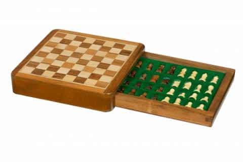 Mini schaakspel hout - magnetisch reis schaakspel 18 x 18 cm met opberglade