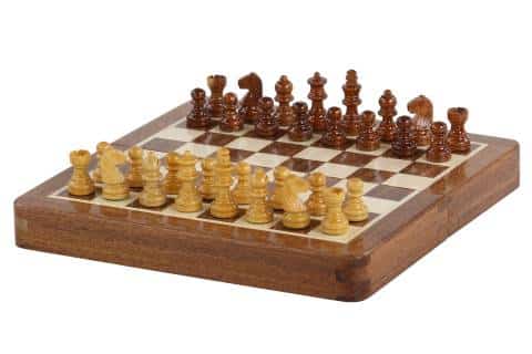 Mini schaakspel hout - magnetisch reis schaakspel 19 x 19 cm 2