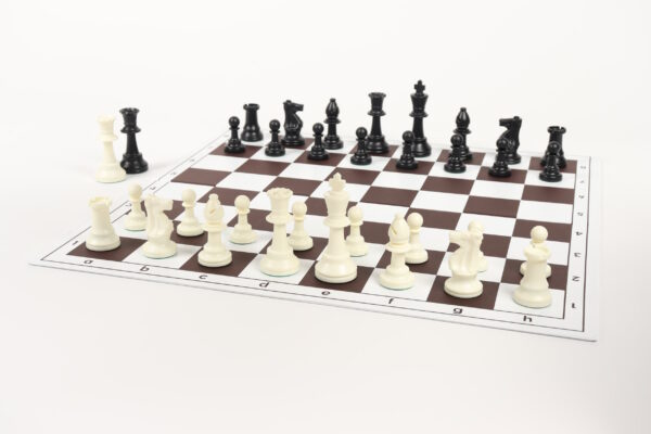 PU schaakbord Veld 57 mm bruinwit - inklapbaar met plastic stukken