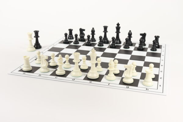 Toernooi schaakset met plastic bord zwartwit inklapbaar + plastic stukken 2