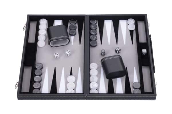 Backgammon koffer grijs zwart wit 45 x 28 cm 1
