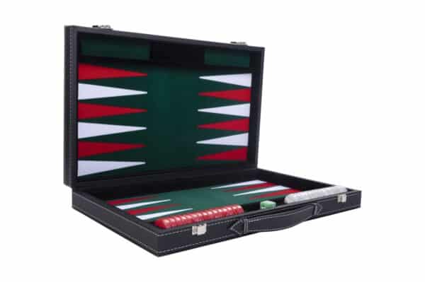 Backgammon koffer groen rood wit 45 x 28 cm