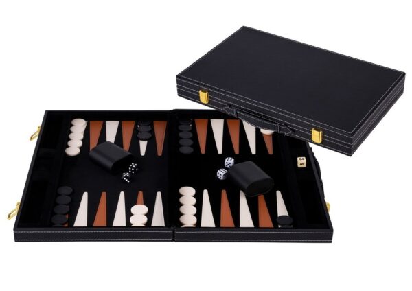 Backgammon koffer zwart bruin ivoor - 45 x 28 cm