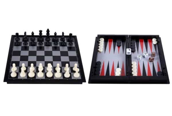 Magnetisch reis schaakspel + backgammon opklapbaar 25 x 25 cm
