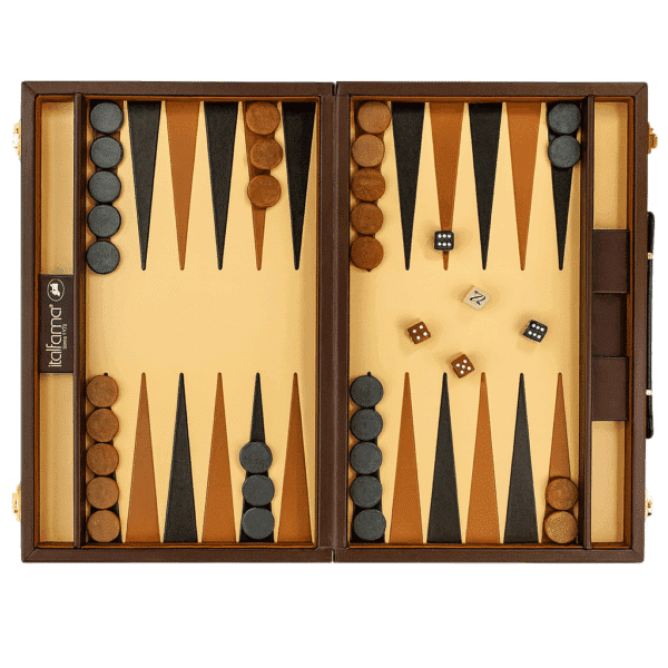 Italfama backgammon koffer bruin - kunstleer