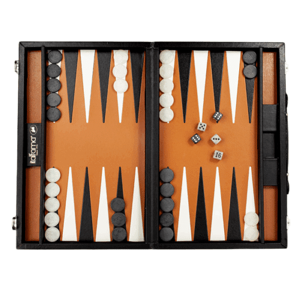 Italfama backgammon koffer zwart - kunstleer