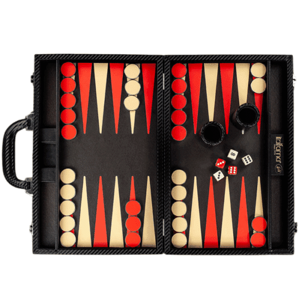 Italfama backgammon koffer zwart rood - kunstleer