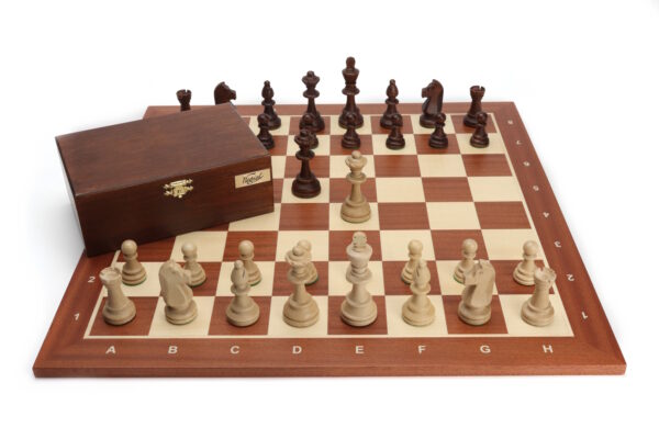 Schaakset Staunton schaakstukken met Schaakbord Sapele Esdoorn met coördinaten