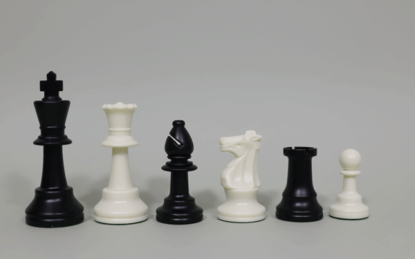 Plastic schaakstukken (verzwaard) zwart wit – 2 extra koninginnen grey