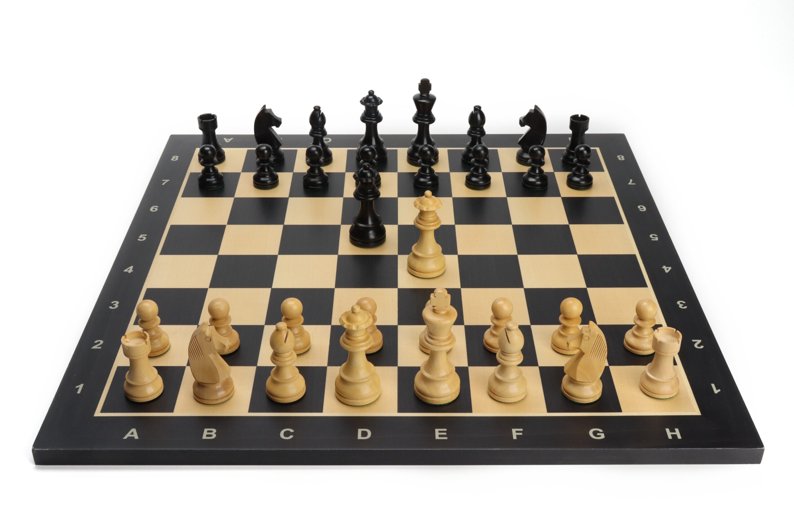 Schaakset German Knight Ebonized met Schaakbord zwart/wit met coördinaten – Maat 5
