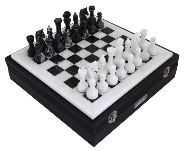 Marmeren schaakset 30 x 30 cm wit zwart - 1028