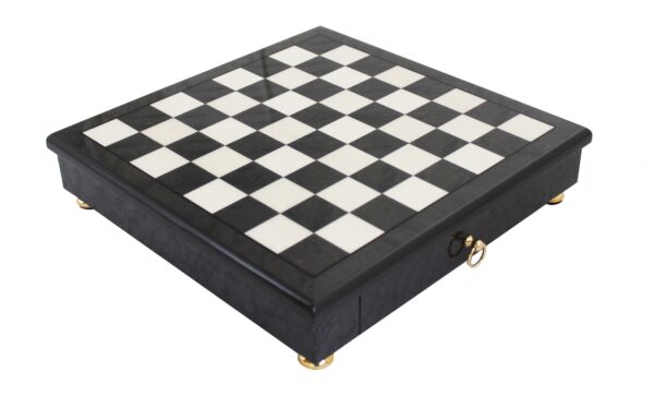 Schaakbord Grey Briar Wood Chessboard Glossy Finish With Drawer - 333GLP